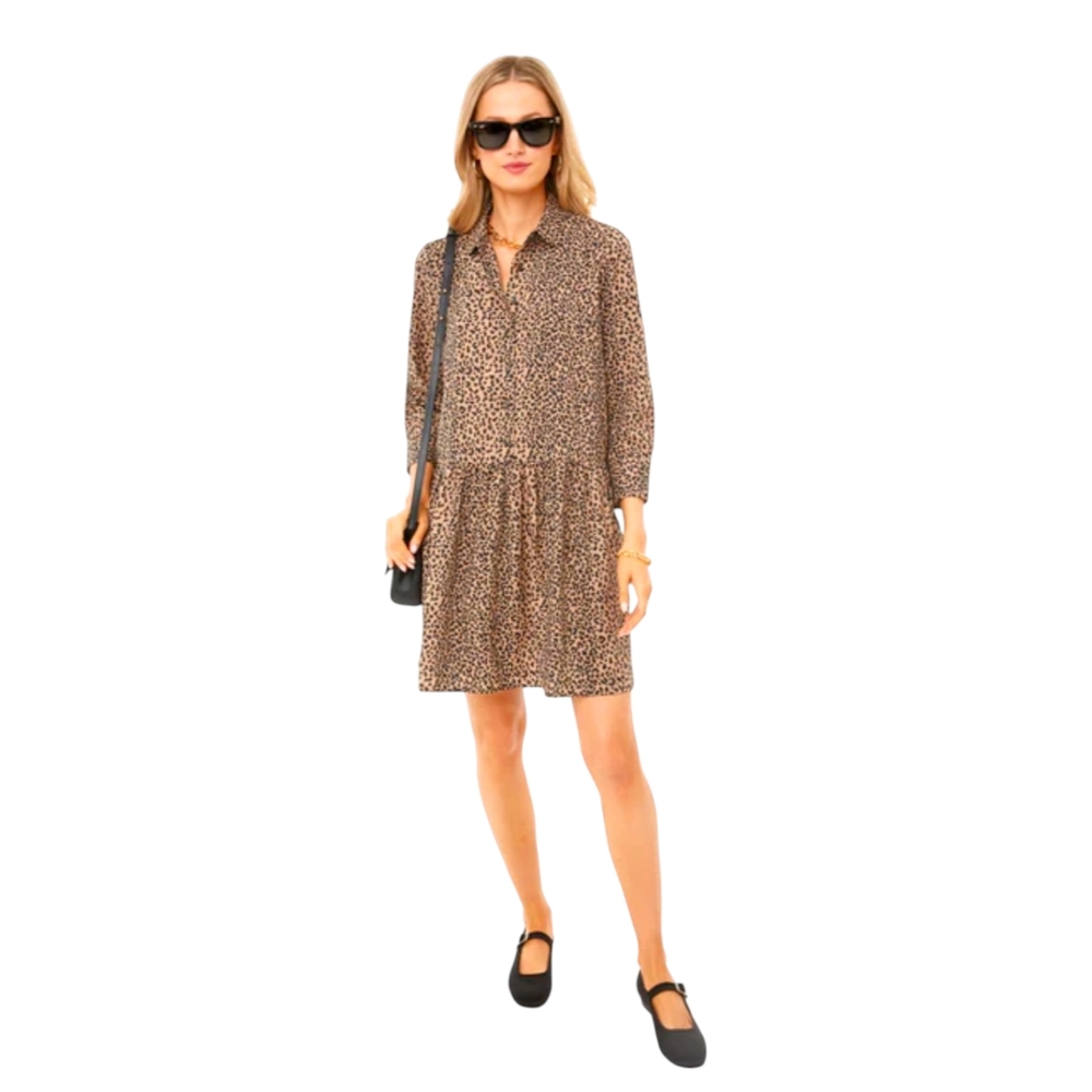 Tuckernuck Leopard Print Hayes Mini Dress | XS | Fall Pockets Long Sleeves